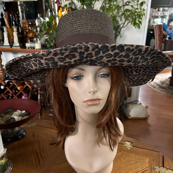 Vintage Floppy Wide Leopard Brim Sun Hat - Picture 2 of 7